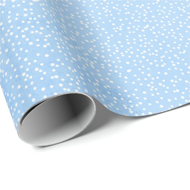 Falling White Snowflakes On a Blue Background Wrapping Paper (Roll Corner)