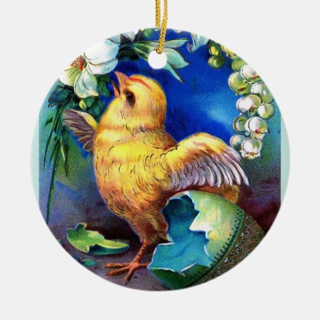 Falln A Happy Easter Chick Ceramic Tree Decoration (Front)