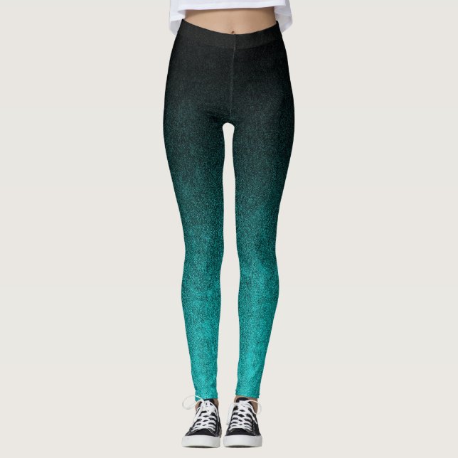 Falln Aqua & Black Glitter Gradient Leggings (Front)