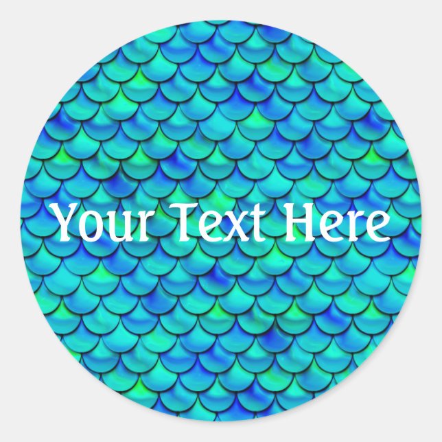 Falln Aqua Blue Scales Classic Round Sticker (Front)