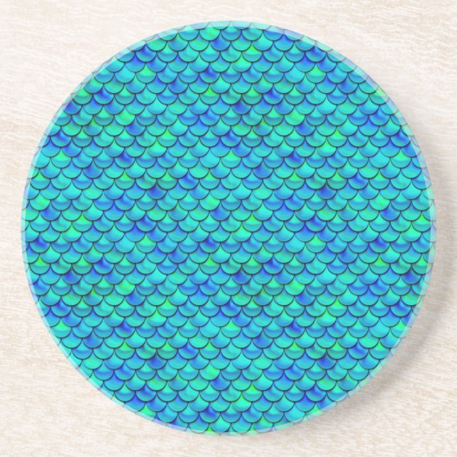 Falln Aqua Blue Scales Coaster (Front)