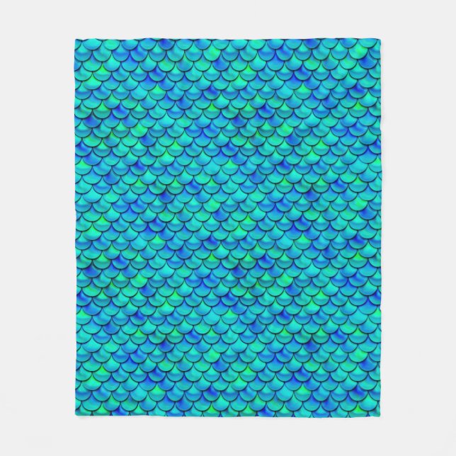 Falln Aqua Blue Scales Fleece Blanket (Front)