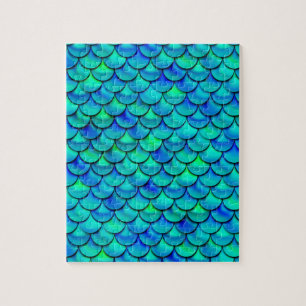 Falln Aqua Blue Scales Jigsaw Puzzle
