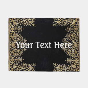 Falln Black And Gold Filigree Doormat
