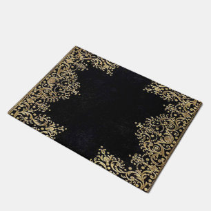 Falln Black And Gold Filigree Doormat