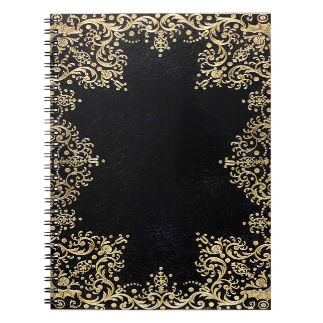 Falln Black And Gold Filigree Notebook (Front)