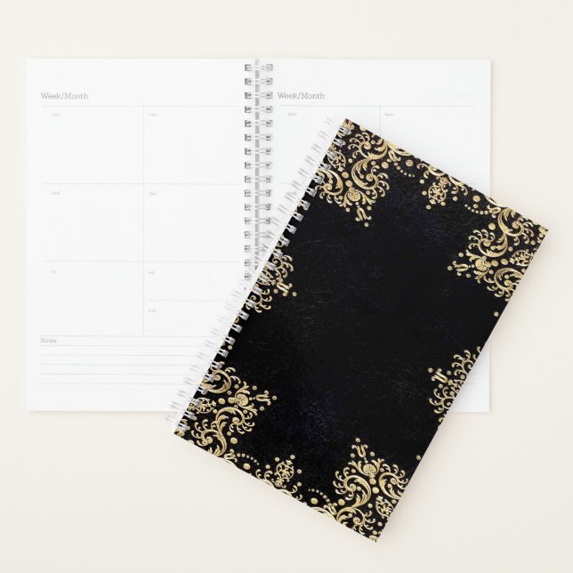 Falln Black And Gold Filigree Planner (Display)