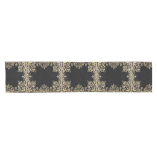 Falln Black And Gold Filigree Short Table Runner