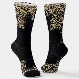 Falln Black And Gold Filigree Socks