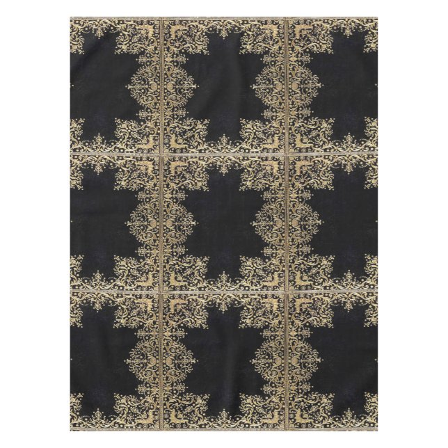 Falln Black And Gold Filigree Tablecloth (Front)