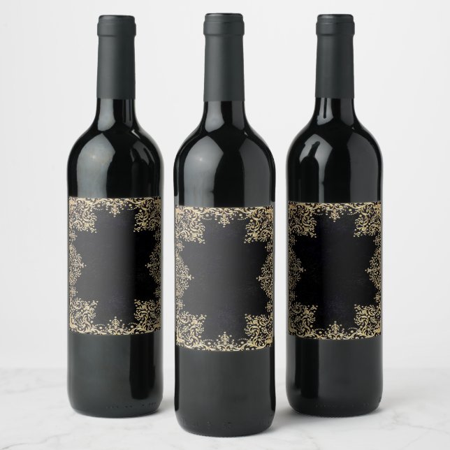 Falln Black And Gold Filigree Wine Label (Bottles)