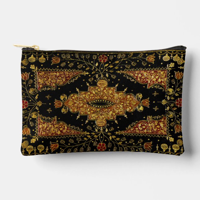 Falln Black and Gold Floral Accessory Pouch (Front)
