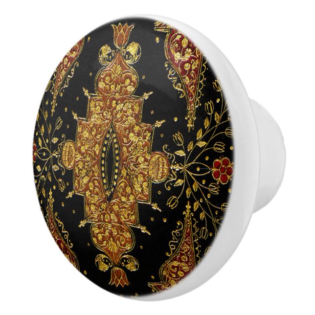 Falln Black and Gold Floral Ceramic Knob (Right)