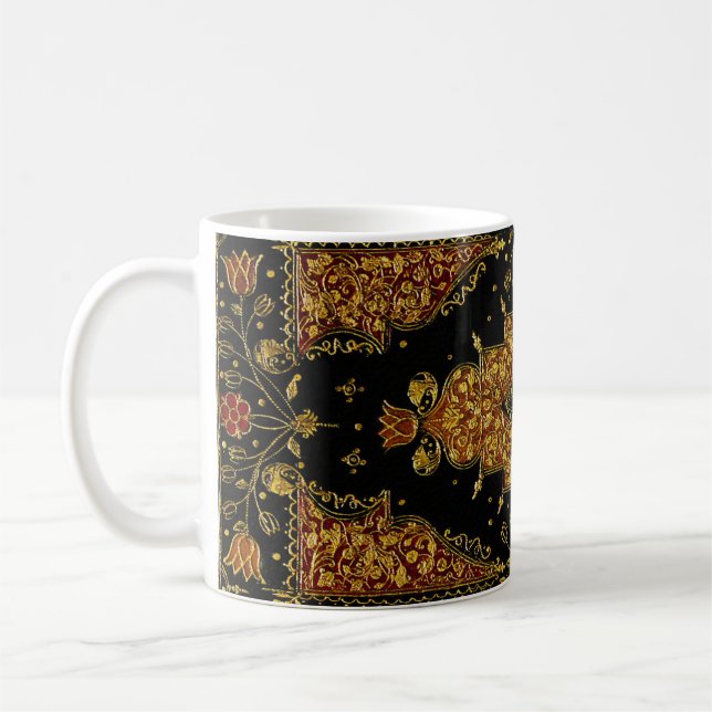 Falln Black and Gold Floral Coffee Mug (Left)