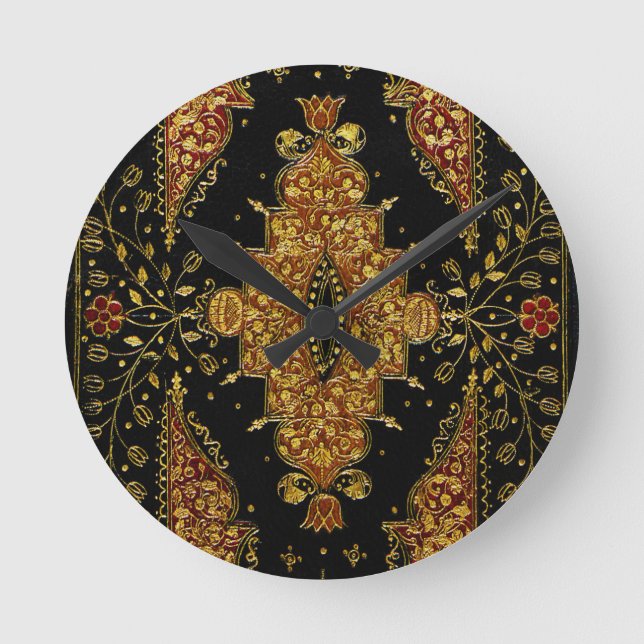 Falln Black and Gold Floral Round Clock (Front)