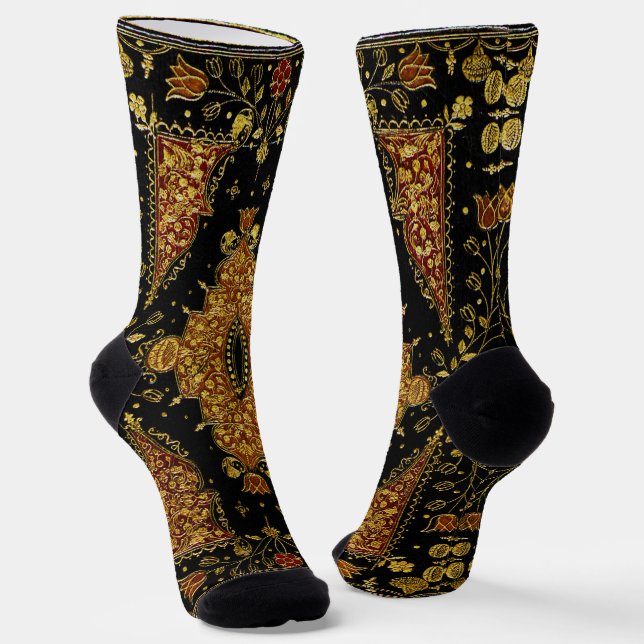 Falln Black and Gold Floral Socks (Angled)