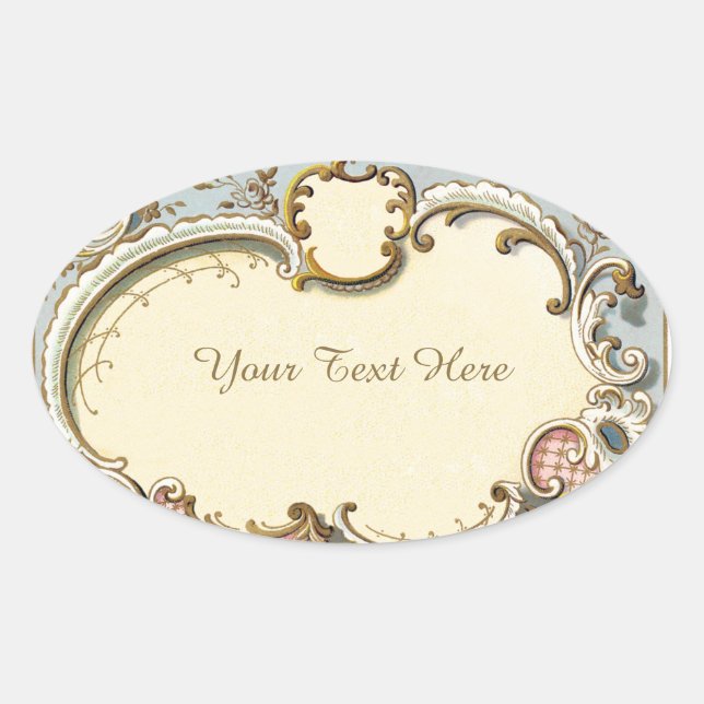 Falln Blue and Gold Victorian Frame Oval Sticker (Front)