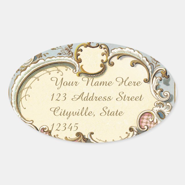 Falln Blue and Gold Victorian Frame Oval Sticker (Front)