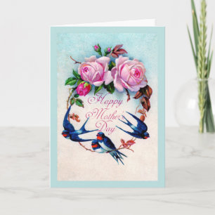 Falln Blue Birds and Roses Mother's Day Card