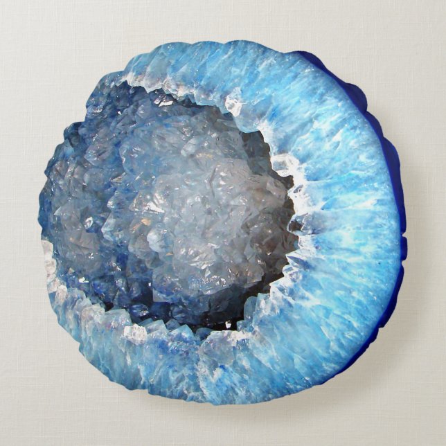 Falln Blue Crystal Geode Round Cushion (Front)