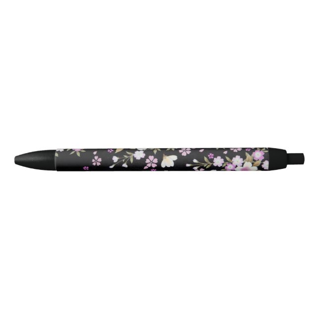 Falln Cascading Pink Flowers Black Ink Pen (Front)