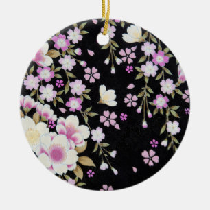 Falln Cascading Pink Flowers Ceramic Ornament