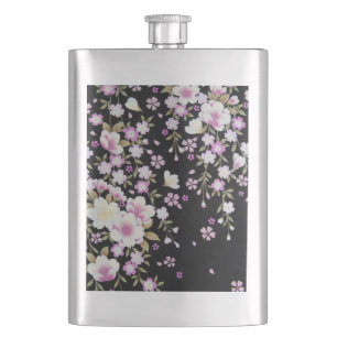 Falln Cascading Pink Flowers Hip Flask