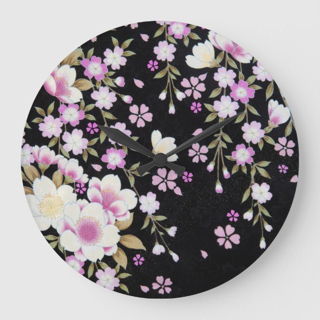 Falln Cascading Pink Flowers Large Clock (Front)