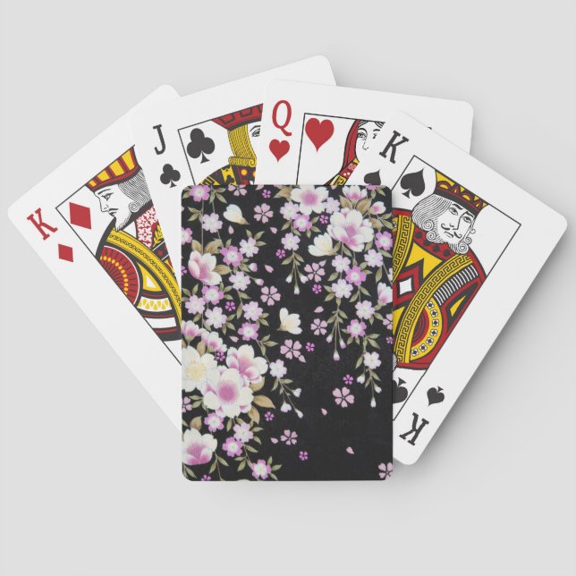 Falln Cascading Pink Flowers Playing Cards (Back)