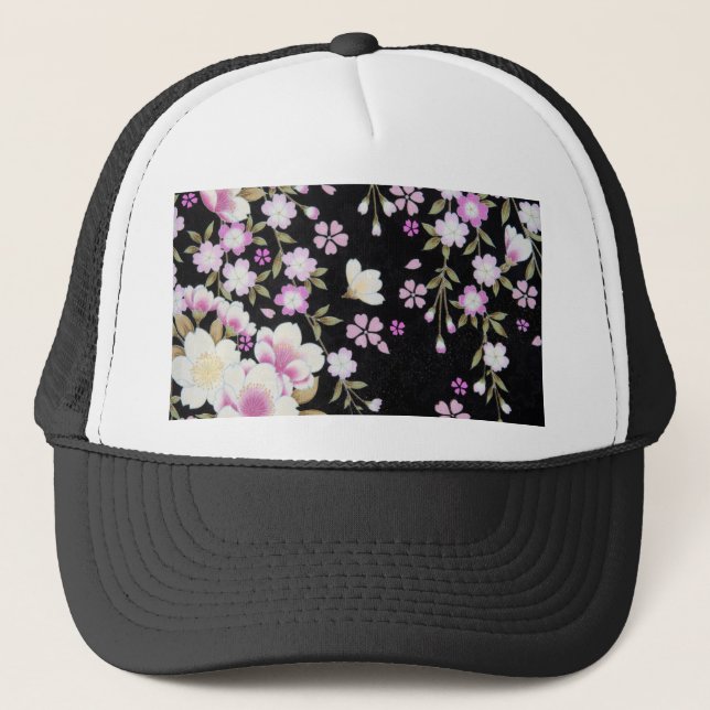 Falln Cascading Pink Flowers Trucker Hat (Front)