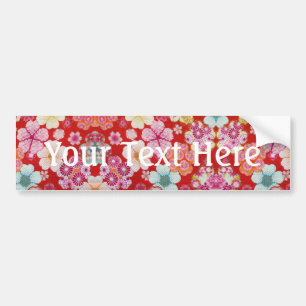 Falln Crimson Floral Chirimen Bumper Sticker