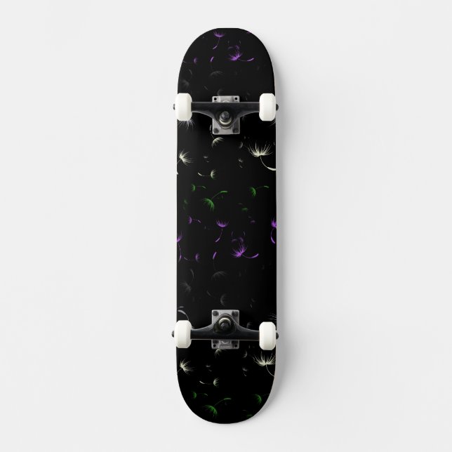 Falln Dandelion Seeds Genderqueer Pride Skateboard (Front)