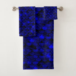 Falln Dark Blue Mermaid Scales Bath Towel Set