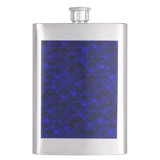 Falln Dark Blue Mermaid Scales Hip Flask (Front)