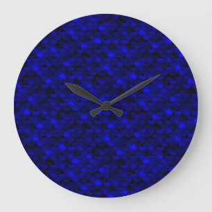 Falln Dark Blue Mermaid Scales Large Clock