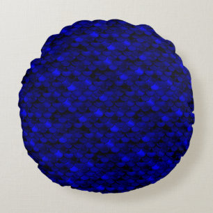 Falln Dark Blue Mermaid Scales Round Cushion