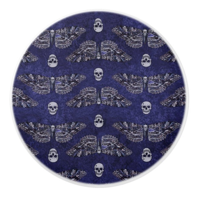 Falln Deathshead Moth and Skulls Ceramic Knob (Front)
