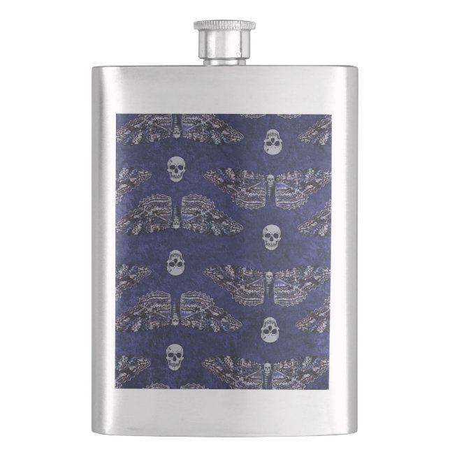 Falln Deathshead Moth and Skulls Hip Flask (Front)