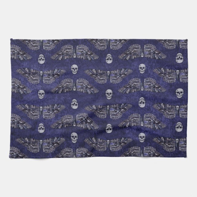 Falln Deathshead Moth and Skulls Tea Towel (Horizontal)