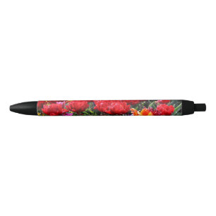 Falln Floral Crimson Waves Black Ink Pen