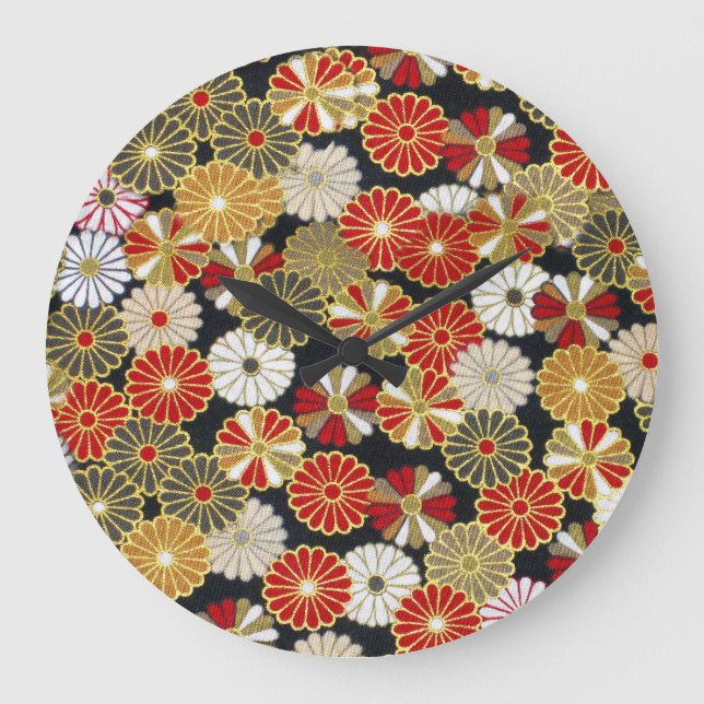Falln Golden Chrysanthemums Large Clock (Front)