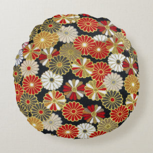 Falln Golden Chrysanthemums Round Cushion