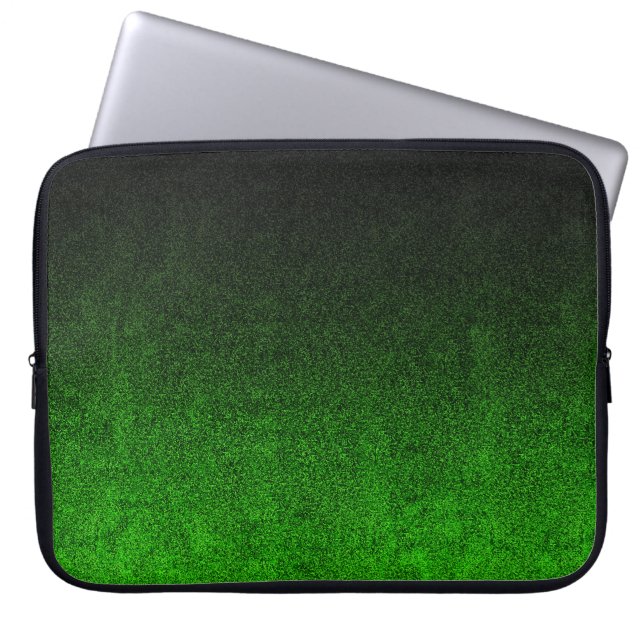 Falln Green & Black Glitter Gradient Laptop Sleeve (Front)