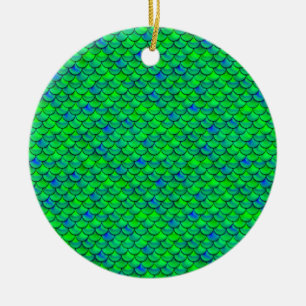 Falln Green Blue Scales Ceramic Ornament