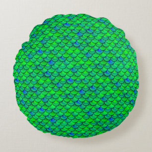 Falln Green Blue Scales Round Cushion