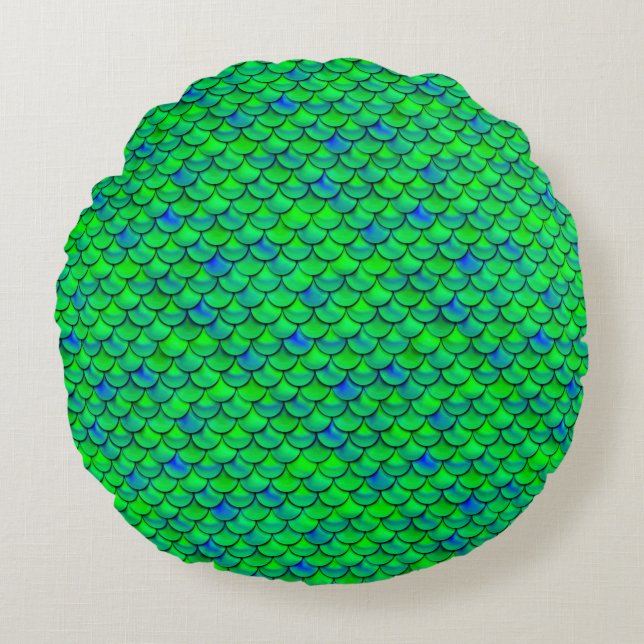 Falln Green Blue Scales Round Cushion (Front)