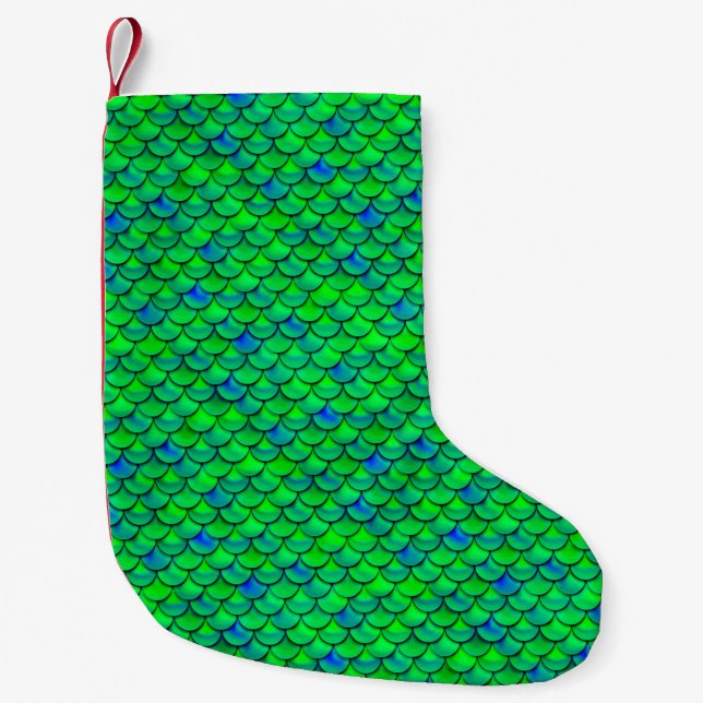 Falln Green Blue Scales Small Christmas Stocking (Front)