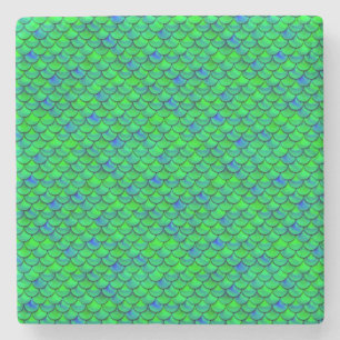 Falln Green Blue Scales Stone Coaster