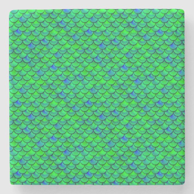 Falln Green Blue Scales Stone Coaster (Front)