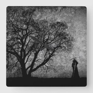Falln Grim Reaper Original Art Boundaries Between Square Wall Clock